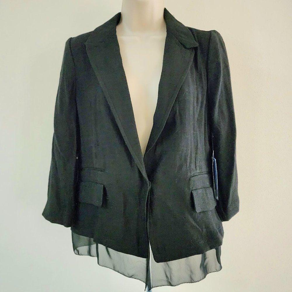 Simply Vera Vera Wang Black Chiffon Trim Women's Blazer Size: M - Picture 2 of 9